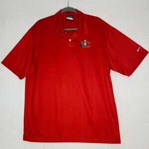 Nike Gold Mens Polo Shirt Large Very Red Company Logo White Swoosh Logo